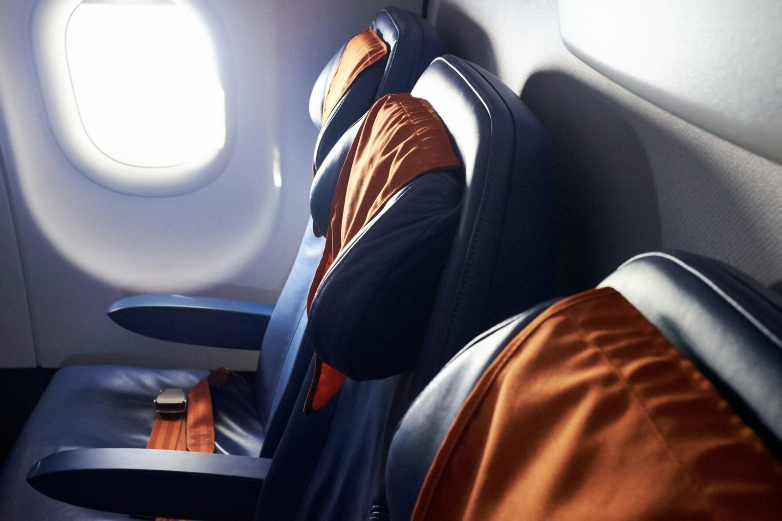 black leather airplane seat